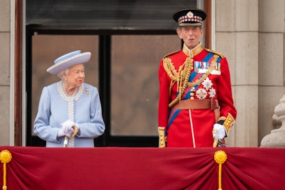 LONDON, ENGLAND - JUNE 02:  Queen Elizabeth II and Prince Edward, Duke of Kent watch from the balcon...