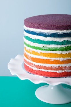 Make rainbow desserts like a naked rainbow cake to celebrate Pride Month.