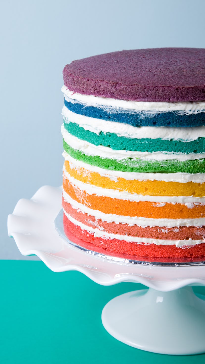 Make rainbow desserts like a naked rainbow cake to celebrate Pride Month.