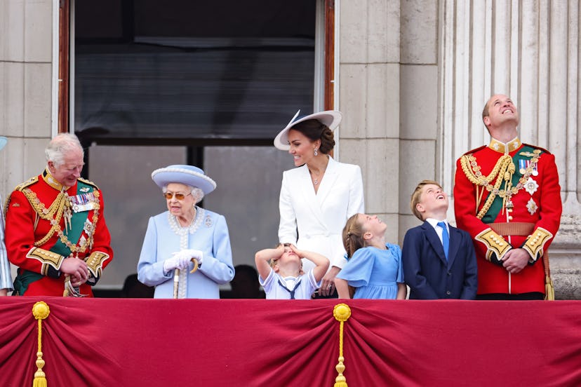 LONDON, ENGLAND - JUNE 02:  (L-R)  Prince Charles, Prince of Wales, Queen Elizabeth II, Prince Louis...