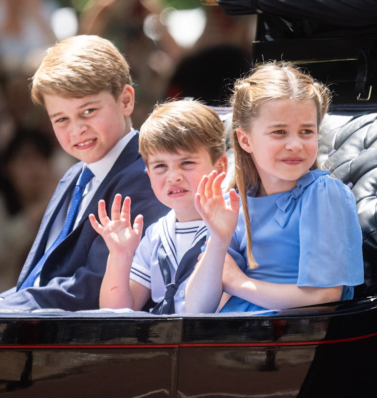 LONDON, ENGLAND - JUNE 02: Prince George of Cambridge, Prince Louis of Cambridge and Princess Charlo...