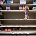 Shelves are empty at a grocery store during a baby formula shortage in the Brooklyn borough of New Y...