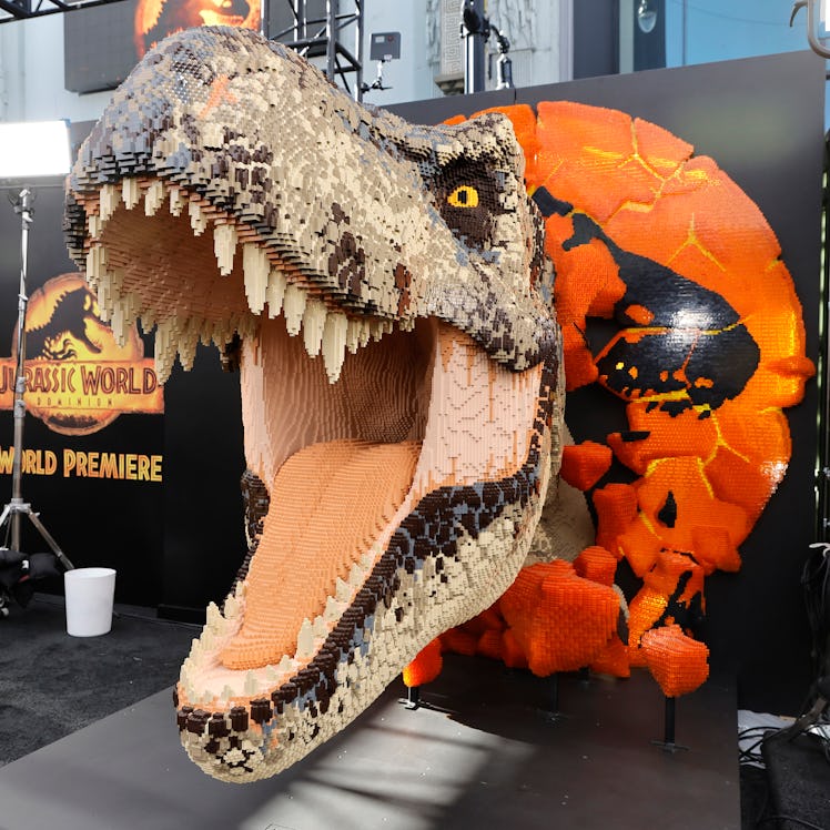 A Lego dinosaur at the Los Angeles premiere of Universal Pictures' "Jurassic World Dominion" 