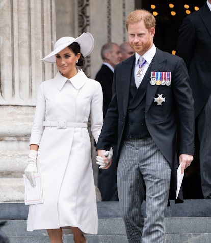 LONDON, ENGLAND - JUNE 03: Meghan, Duchess of Sussex and Prince Harry, Duke of Sussex attend the Nat...