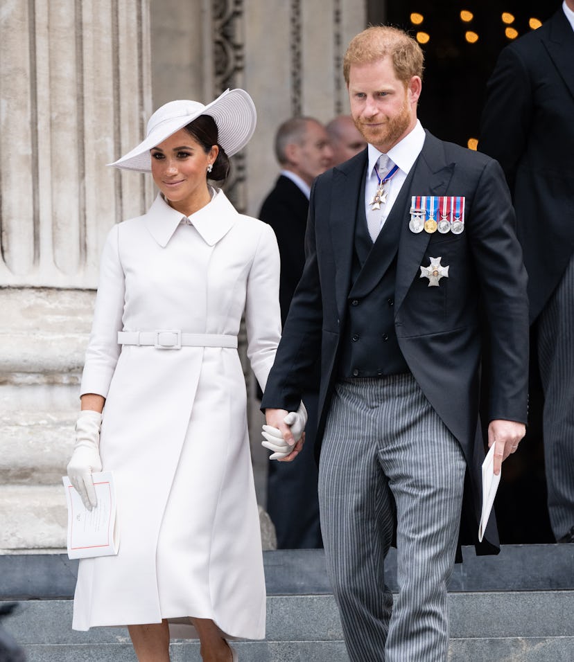 LONDON, ENGLAND - JUNE 03: Meghan, Duchess of Sussex and Prince Harry, Duke of Sussex attend the Nat...