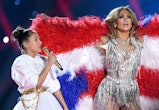 MIAMI, FLORIDA - FEBRUARY 02: (L-R) Emme Maribel Muñiz and Jennifer Lopez perform onstage during the...