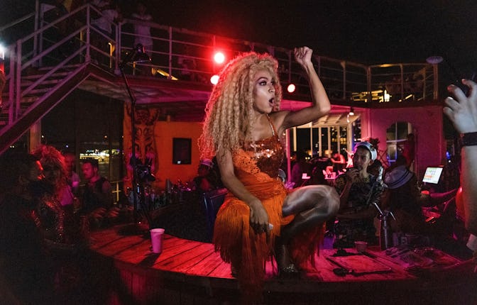 BANGKOK, THAILAND - 2022/03/20: Thai drag queen Angele Anang performs as Beyoncé during the party o...