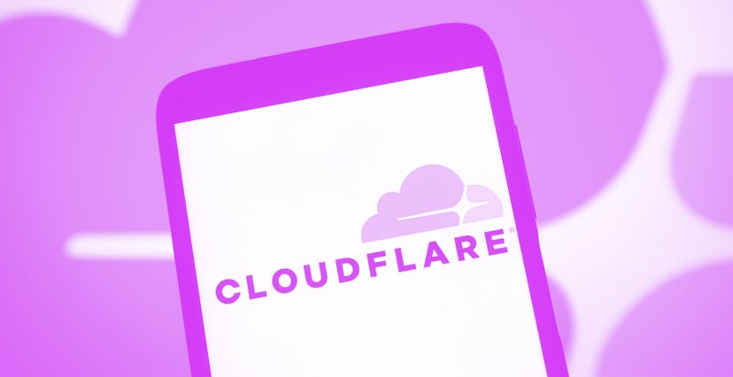 UKRAINE - 2021/06/29: In this photo illustration, Cloudflare logo of an US internet company is seen ...