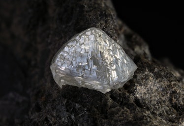 De Beers Mine, Kimberley, Northern Cape Province, South Africa. 6.51 mm diamond crystal on kimberlit...