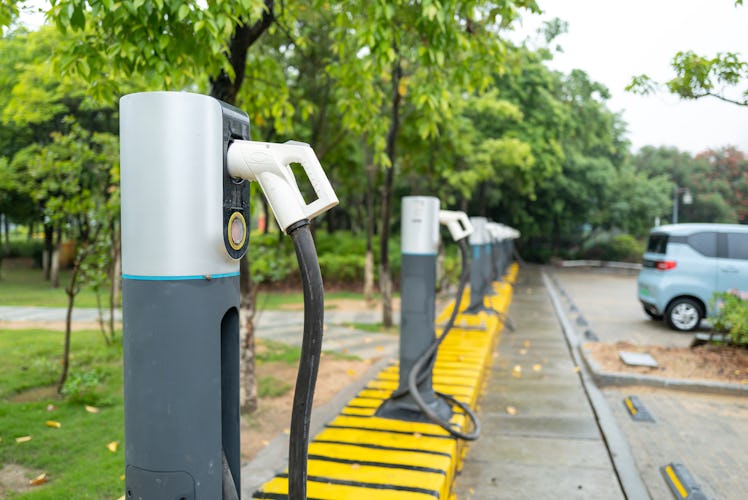 Charging piles at a car charging station in Fujian province, China