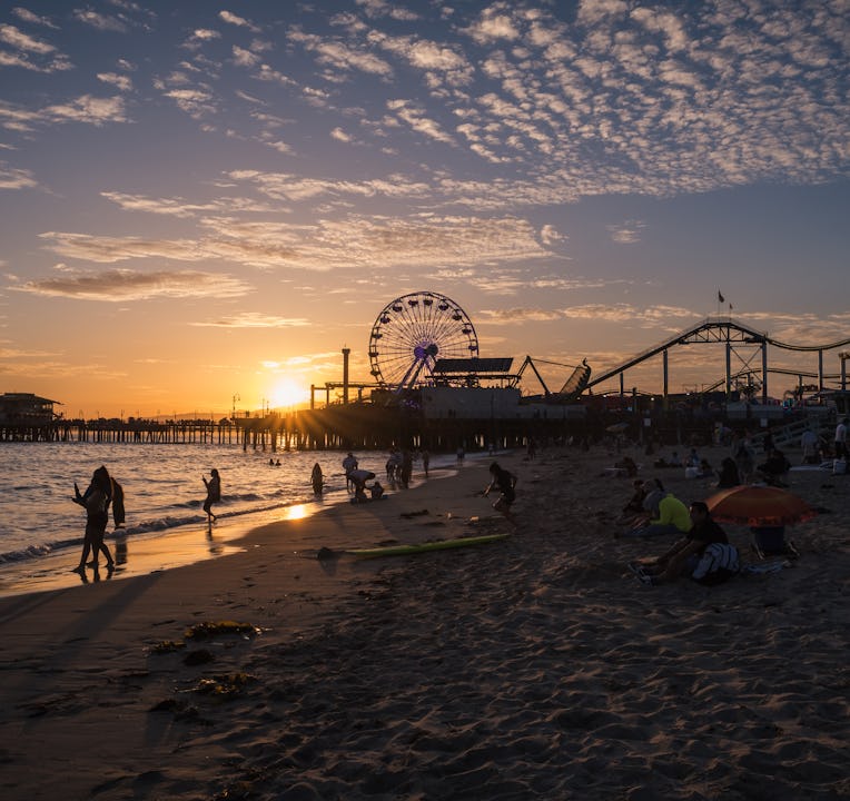 Los Angeles, USA - May 14th, 2022: The famous Santa Monica beach at sunset.