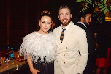 WESTWOOD, CALIFORNIA - NOVEMBER 14: Katherine Langford and Chris Evans attend the Premiere Of Lionsg...