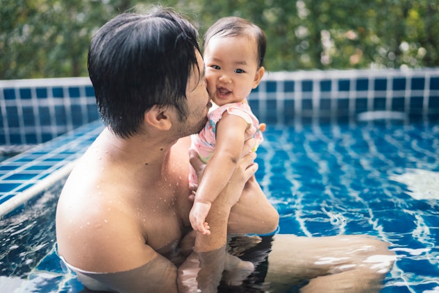 baby girl with dad in pool, summer baby girl names