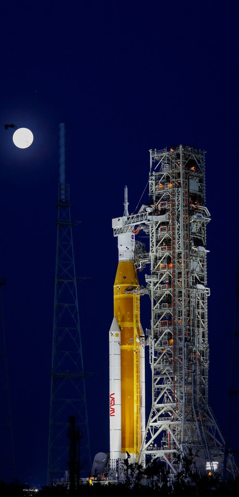 NASAs Artemis I Moon rocket sitting at the Launch Pad Complex 39B at Kennedy Space Center, in Cape C...