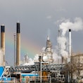 Grangemouth refinery- with rainbow. (Photo by: Planet One Images/Universal Images Group via Getty Im...