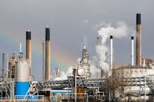 Grangemouth refinery- with rainbow. (Photo by: Planet One Images/Universal Images Group via Getty Im...