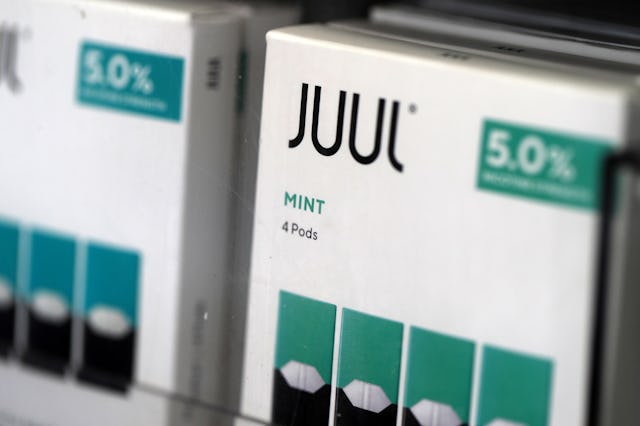 SAN RAFAEL, CALIFORNIA - NOVEMBER 07: Packages of Juul mint flavored e-cigarettes are displayed at ...