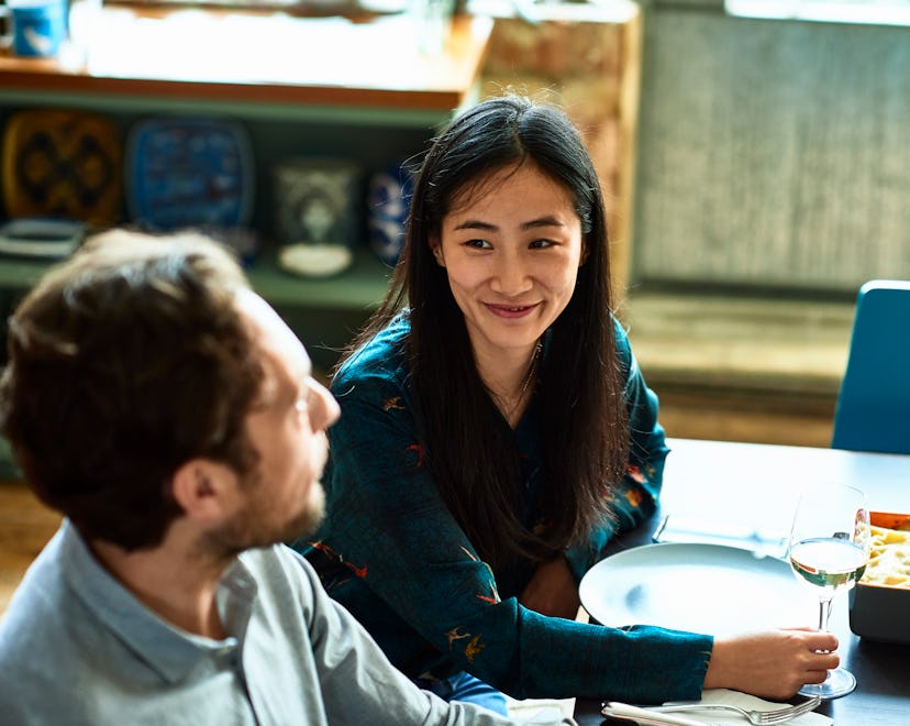 couple talking at dinner table, how to ask for support from your partner