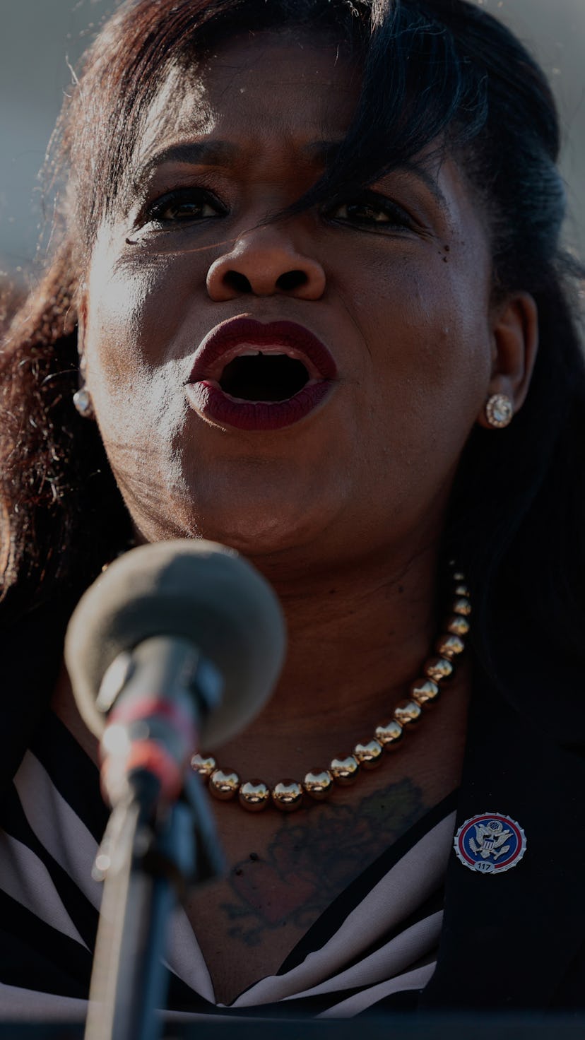 WASHINGTON, DC - MAY 10: Rep. Cori Bush (D-MO) speaks at a news conference outside of the U.S. Capit...