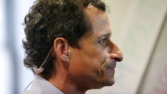 NEW YORK, NY - SEPTEMBER 09:  Democratic mayoral candidate Anthony Weiner waits to be interviewed wh...