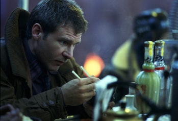 Harrison Ford on the set of "Blade Runner", directed by Ridley Scott. (Photo by Sunset Boulevard/Cor...