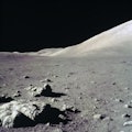 This view of the Lunar surface was taken during the Apollo 17 mission. (Photo by: HUM Images/Univers...