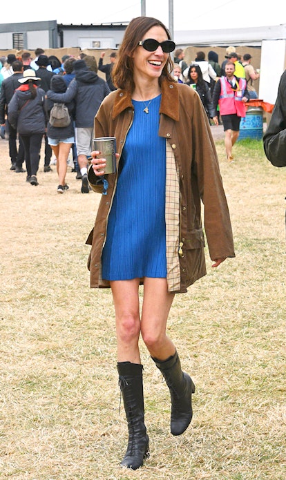 GLASTONBURY, ENGLAND - JUNE 24: Alexa Chung is seen on day one of the festival wearing her vintage B...