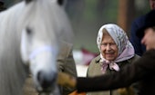 Britain's Queen Elizabeth II inspects a horse as she attends the annual Royal Windsor Horse Show in ...
