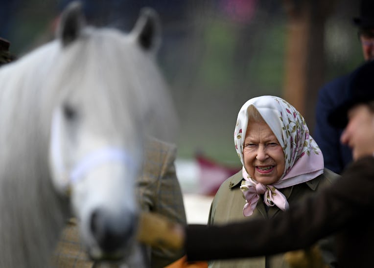 Britain's Queen Elizabeth II inspects a horse as she attends the annual Royal Windsor Horse Show in ...