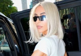 NEW YORK, NEW YORK - JUNE 21: Kim Kardashian departs her hotel en route to NBC on June 21, 2022 in N...
