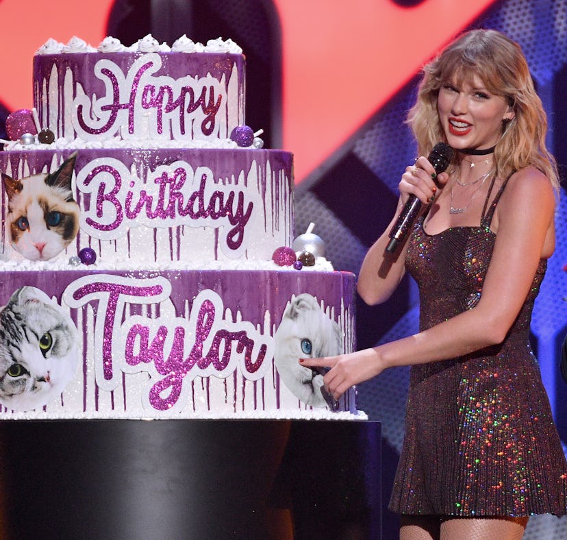 Taylor Swift with a birthday cake would need Taylor Swift lyrics for birthday party captions.