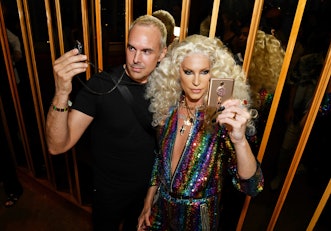 NEW YORK, NEW YORK - JUNE 25: David Blond (L) and Phillipe Blond attend as The Blonds and motorola r...