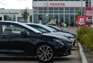 New Toyota cars parked outside a Toyota dealership in South Edmonton.
On Tuesday, 23 August 2021, in...