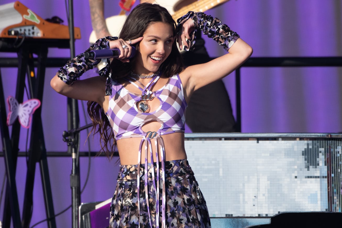 GLASTONBURY, ENGLAND - JUNE 25: Olivia Rodrigo performs on the Other stage during day four of Glasto...