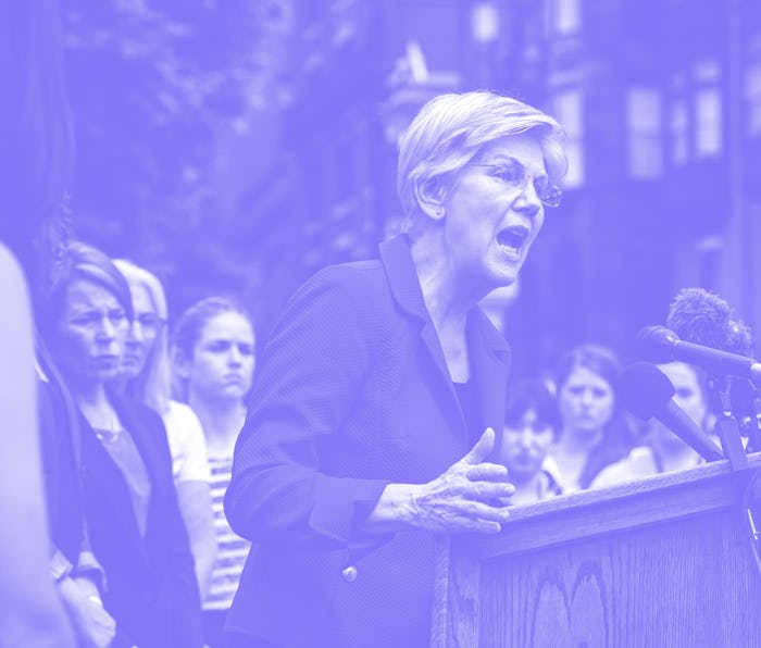 US Senator Elizabeth Warren addresses the public during a rally to protest the US Supreme Courts ove...