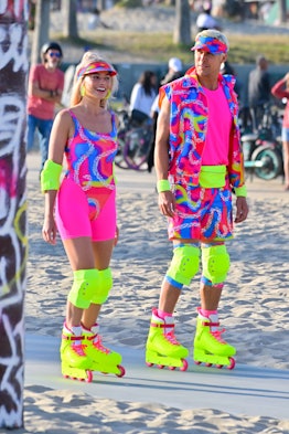 Margot Robbie and Ryan Gosling on rollerblades film new scenes for Greta Gerwig's 'Barbie' in Venice...