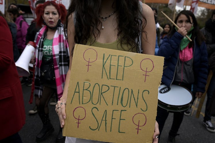 TOPSHOT - Pro-choice protest in front of the US embassy in Buenos Aires, on June 27, 2022, two days ...