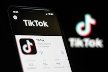 TikTok app logo on the App Store is seen with TikTok logo displayed in the background in this illust...