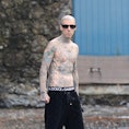 PORTOFINO, ITALY - May 22: Travis Barker  is seen out Portofino on May 22, 2022 in Portofino, Italy....