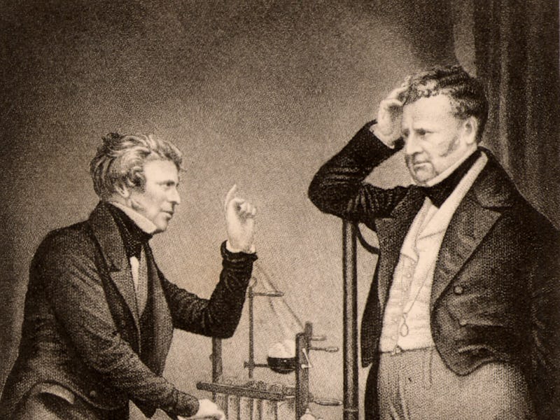 UNSPECIFIED - CIRCA 1754: Michael Faraday (1791-1867) English chemist and physicist, left, and John ...