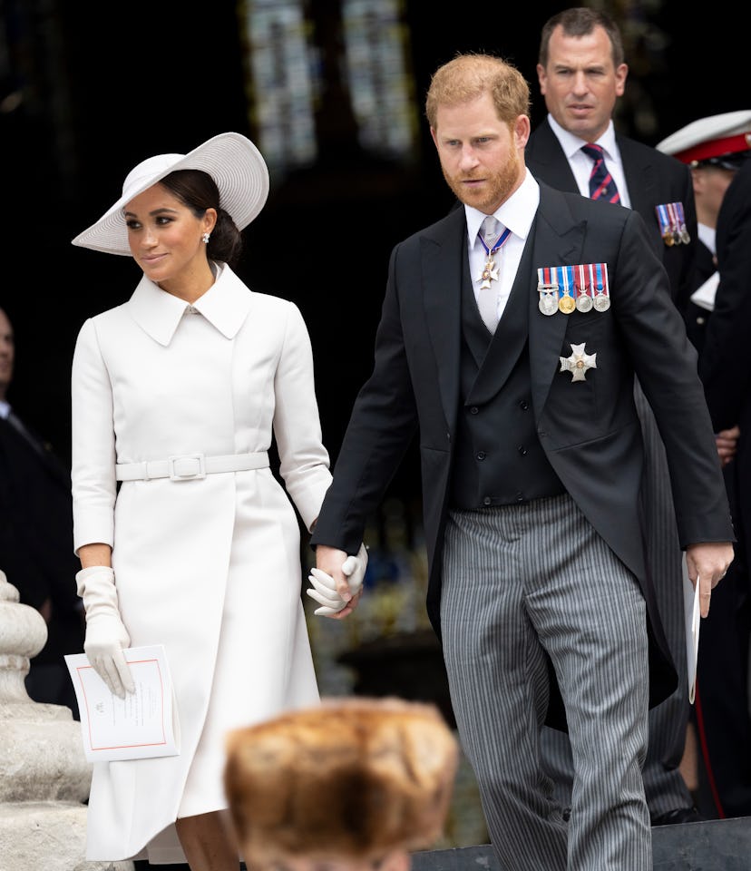 Meghan and Harry attended thanksgiving service for Queen Elizabeth II's Platinum Jubilee. Photo via ...