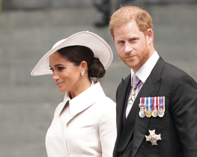 The Duke and Duchess of Sussex leaving the National Service of Thanksgiving at St Paul's Cathedral, ...