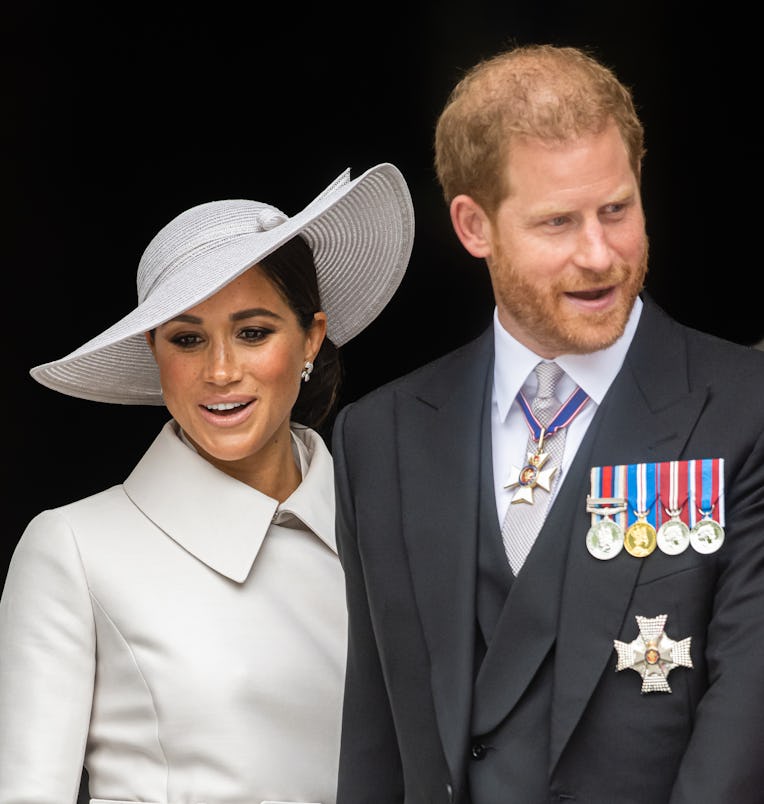 LONDON, ENGLAND - JUNE 03: Meghan, Duchess of Sussex and Prince Harry, Duke of Sussex attend the Nat...