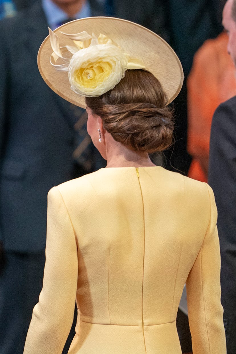 Kate Middleton wore a chic chignon hairstyle for the Platinum Jubilee of Queen Elizabeth II in 2022.