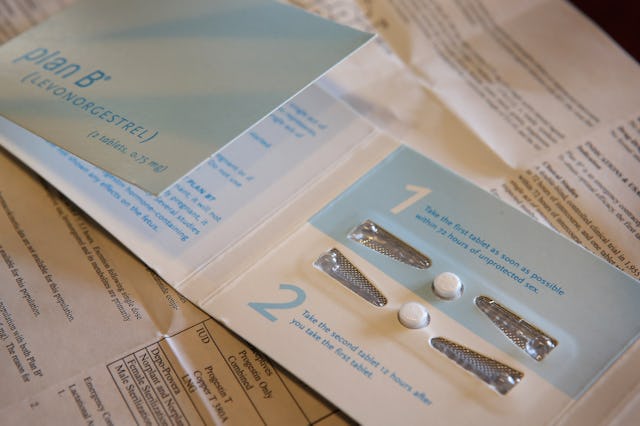 This photo illustration shows a package of Plan B contraceptive.
