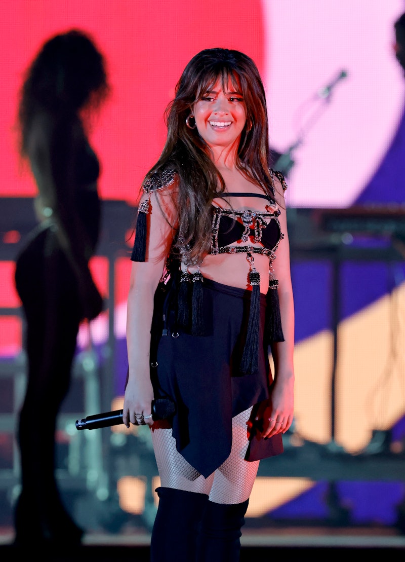 Camila Cabello's Y2K-style baby tee features a cut-out that reveals major underboob.