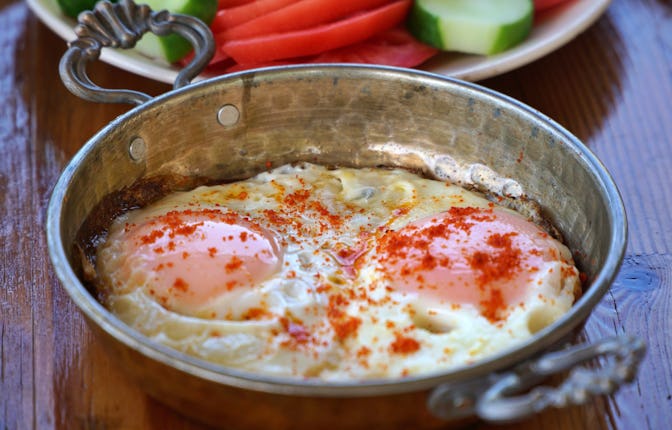 View of Turkish breakfast in Doganbey village in Söke, Aydın, Turkey.