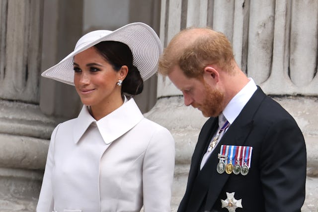 Meghan, Duchess of Sussex and Prince Harry, Duke of Sussex departing St. Paul's Cathedral after the ...