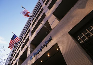 (Original Caption) Washington, D. C.: Exterior of The Washington Post. (Photo by James Leynse/Corbis...