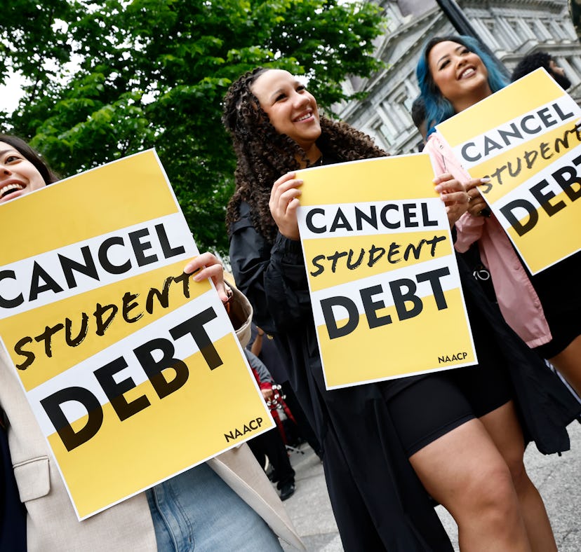 WASHINGTON, DC - MAY 12: Student loan borrowers gather near The White House to tell President Biden ...